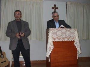 Bro. Jim preaching and Bro. Stanton translating