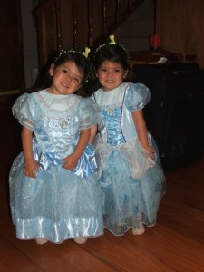 in their new princess dresses