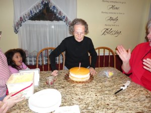 Grandma Richardson blowing out her candles